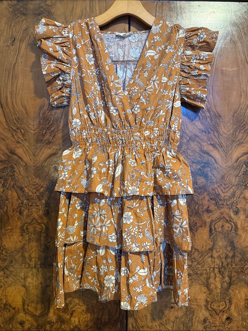 entro Mustard Yellow Floral Ruffle Mini Dress
